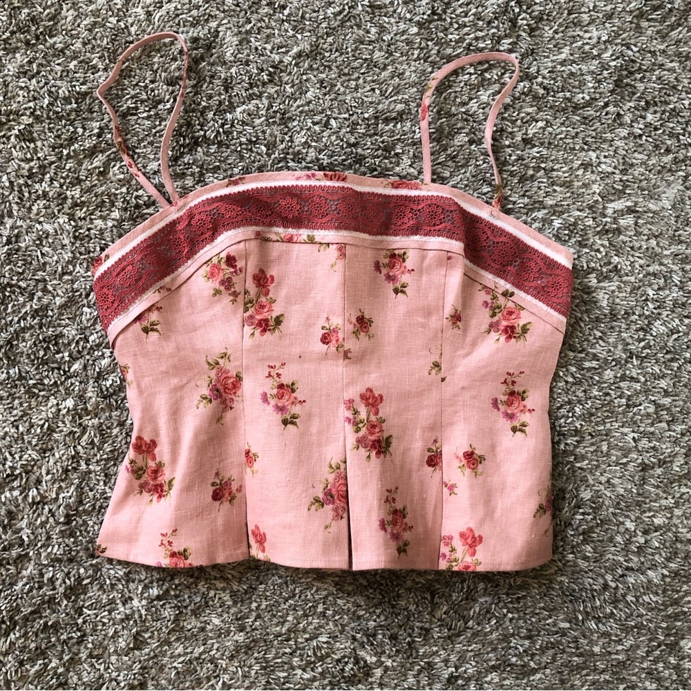 Reformation Meryl Linen Top Sz4 Tea Time - Picture 3 of 6